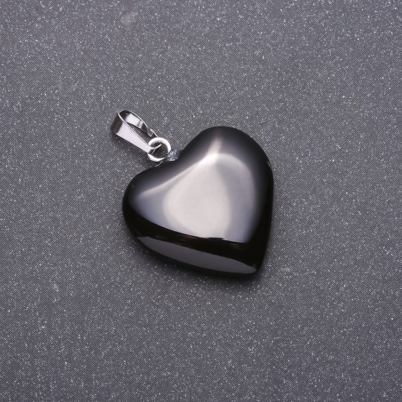 Heart Pendant, Natural Agate Stone, 28x19x19mm (+/-)