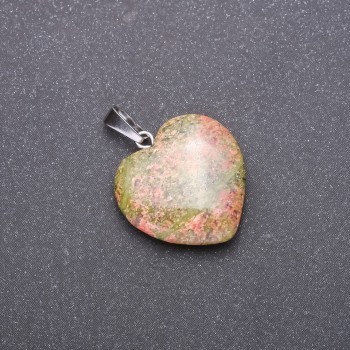 Heart Pendant, Natural Heliotrope Stone, 28x19x19mm (+/-)