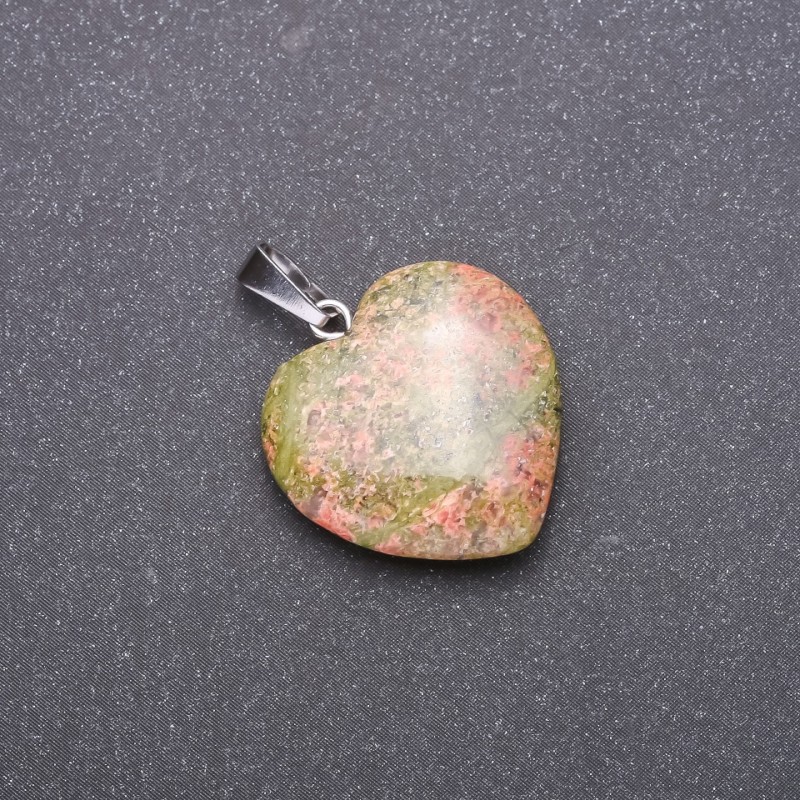 Heart Pendant, Natural Heliotrope Stone, 28x19x19mm (+/-)
