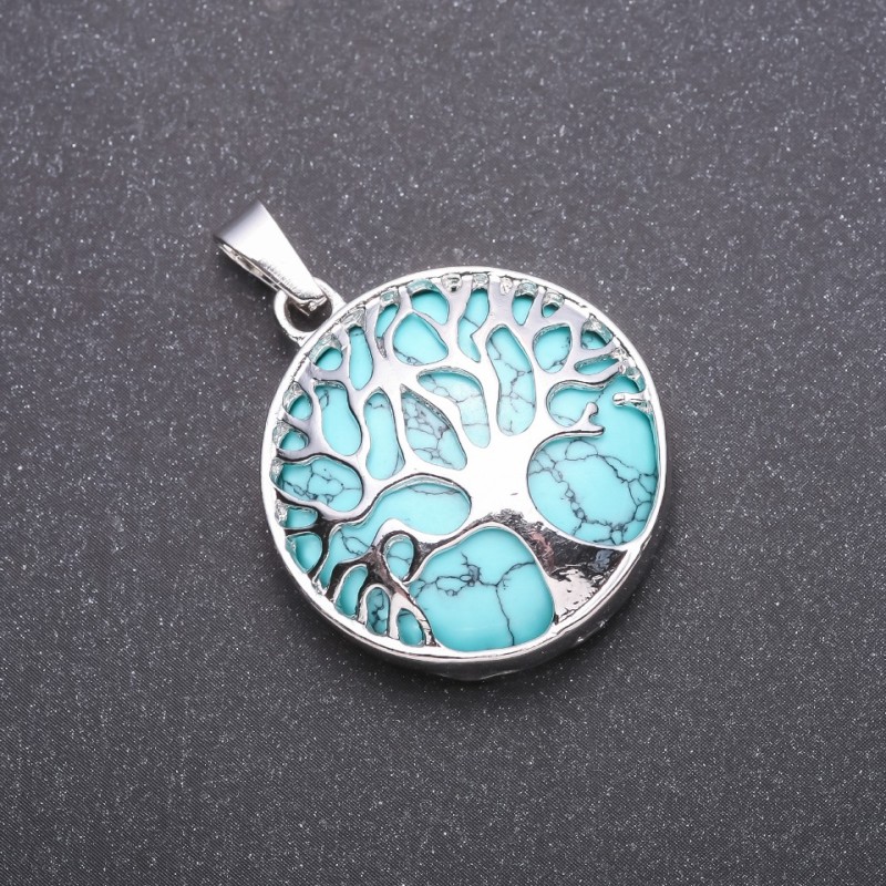 Pendant "Tree" with Turquoise Stone (faceted) green, diameter 27mm