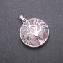 Pendant "Tree" with natural stone Pink Quartz, 27mm diameter
