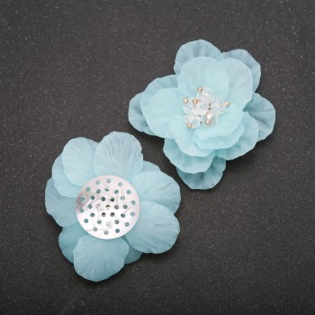 Tea Rose Appliqué Finding, Blue Acrylic, Diameter 45mm