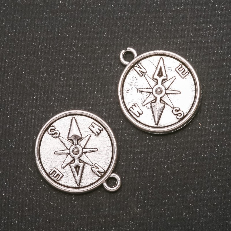 Findings Compass Pendant Gray Metal 20x23mm, inner diameter 2.4mm, pack 20g +/-7pcs
