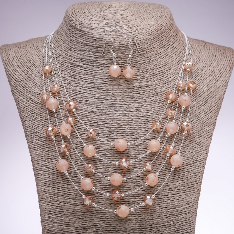 Earrings and Necklace Set Stardust "On the Strings of the Soul", Champagne Beads, Diameter 5-10mm, Length 45-50cm