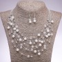 Earrings and Necklace Set "On the Strings of the Soul", White Beads, Diameter 5-8mm, Length 45-50cm