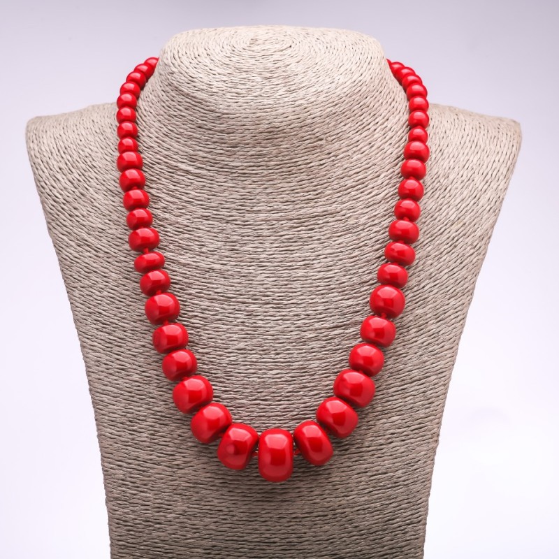 Pressed Coral Necklace, Graduated Rondelle, Diameter 8x6mm-20x14mm, Length 50cm