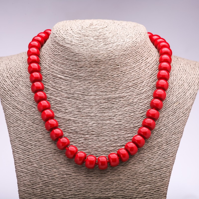 Necklace Pressed Coral Rondelle, Diameter 12x9mm, Length 45cm