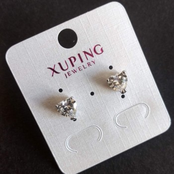 Xuping Heart Stud Earrings, Diameter 8mm, Length 8mm, Rhodium