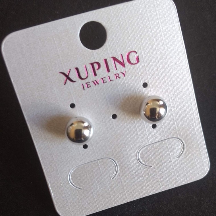 Xuping "Ball" Stud Earrings, Diameter 8mm, Rhodium Plated