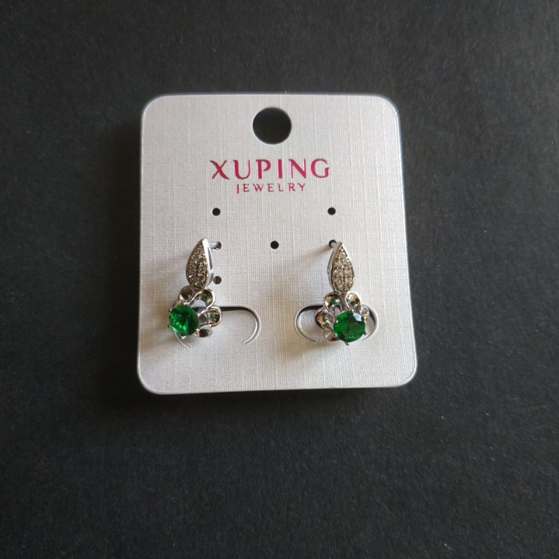 Xuping Earrings with Green Cubic Zirconia 17x13mm, Rhodium Plated