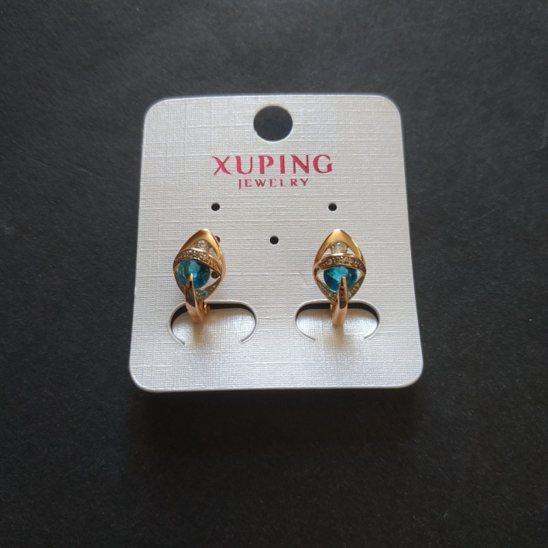 Xuping Earrings with Light Blue Stones 15x12mm, 18K Gold Plated