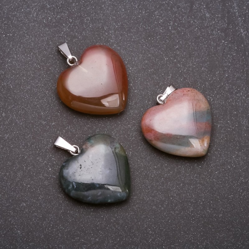 Pendant "Heart" Made of Natural Stone Moss Agate 28×19×19 mm (+-)
