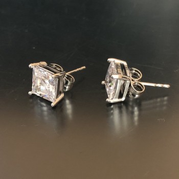 Stud Earrings Xuping Rhodium with White Stones, Square Setting 8mm +