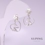 Xuping Hearts Earrings with White Stone, 20x15mm, Rhodium
