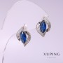 Xuping Earrings with Blue Stone, 11x16mm, Rhodium
