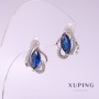 Xuping Earrings with Blue Stone 13x18mm, Rhodium