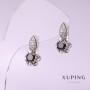 Xuping Earrings with Black Stone 16x9mm, Rhodium