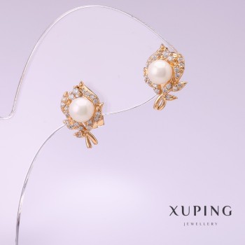 Xuping Earrings with "Majorca" Pearls 9x14mm, 18K Gold Plated