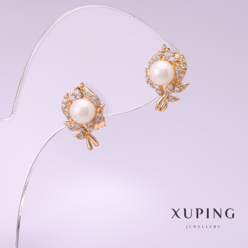 Xuping Earrings with "Majorca" Pearls 9x14mm, 18K Gold Plated