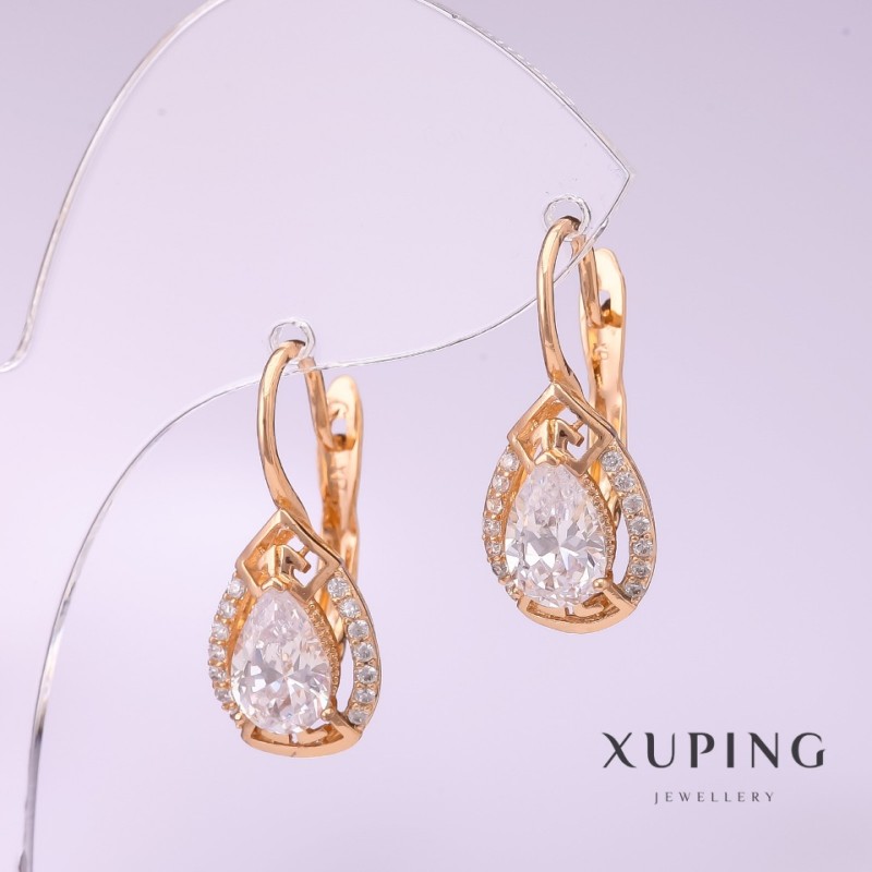 Xuping Earrings with White Stones 24x10mm, 18K Gold Plated