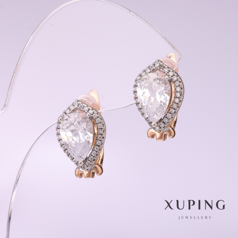 Xuping Earrings with White Stones 17x10mm, 18K Gold Plated