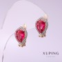 Xuping Earrings with Raspberry-Colored Stone 10x14mm, 18K Gold Plated