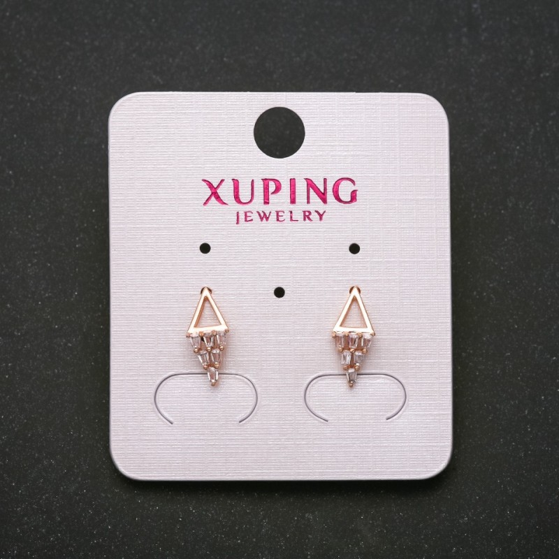 Xuping Stud Earrings with White Stones, Length 14mm, 18K Gold Plating
