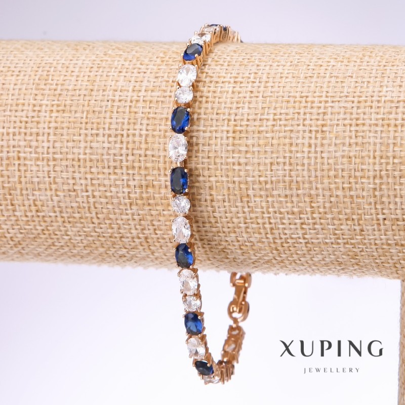 Xuping Bracelet with White and Blue Stones, Thickness 4.5mm, Length 18-21cm, 18K Gold Plating