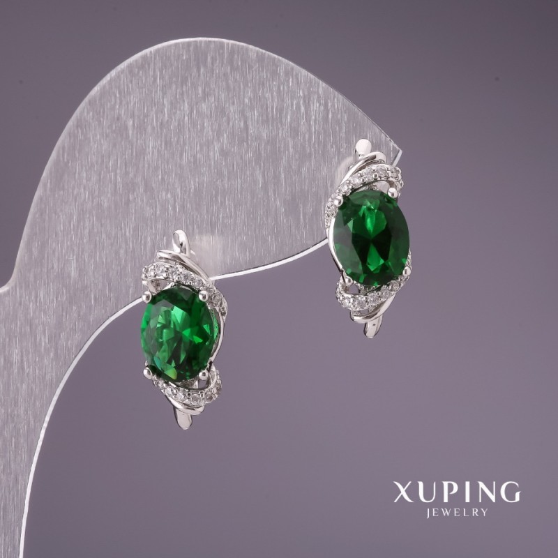 Xuping Earrings with Green Stones 18x7mm Rhodium