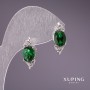 Xuping Earrings with Green Stones 18x7mm Rhodium
