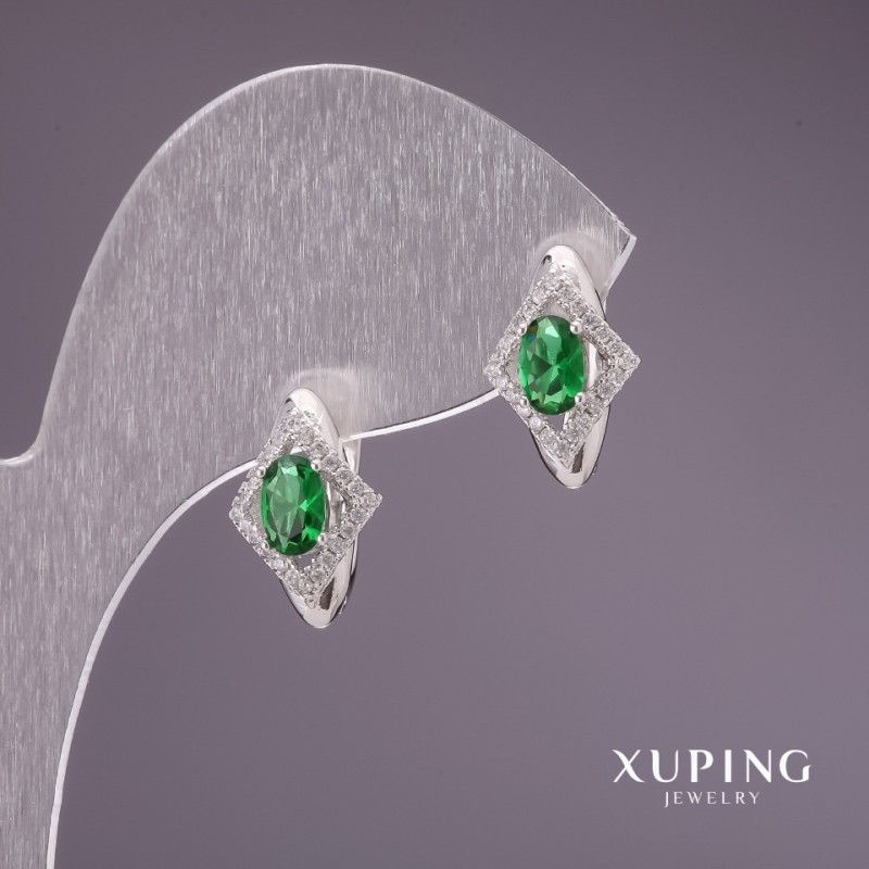 Xuping Earrings with Green Stones 15x10mm Rhodium