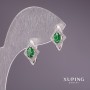 Xuping Earrings with Green Stones 15x10mm Rhodium