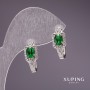 Xuping Earrings with Green Stones 28x8mm Rhodium