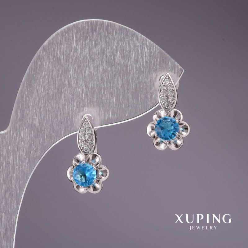 Xuping Earrings with Light Blue Stones 17x10mm Rhodium