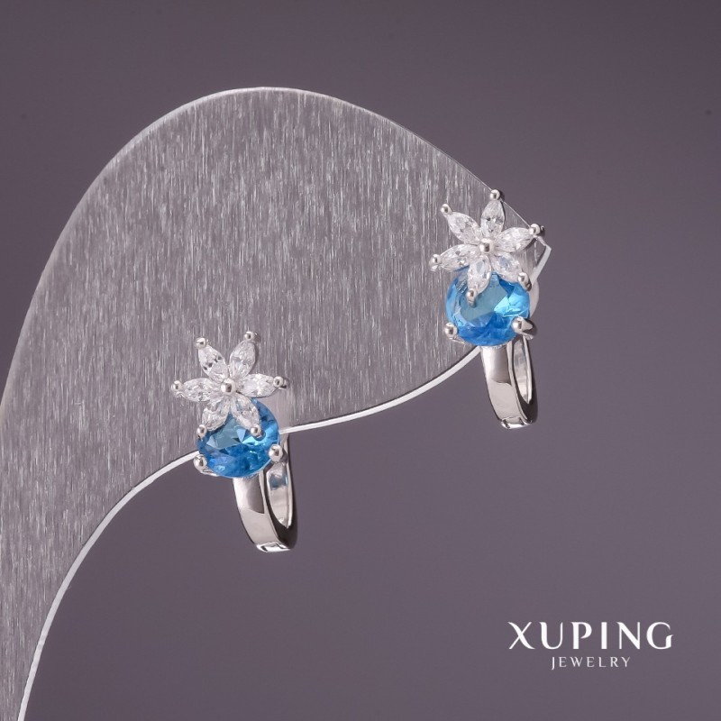 Xuping Earrings with Light Blue Stones 17x8mm Rhodium