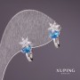 Xuping Earrings with Light Blue Stones 17x8mm Rhodium