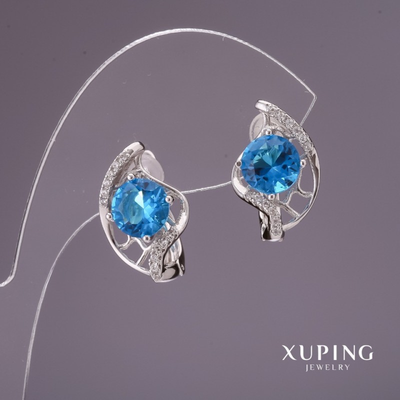 Xuping Earrings with Light Blue Stones 17x11mm Rhodium