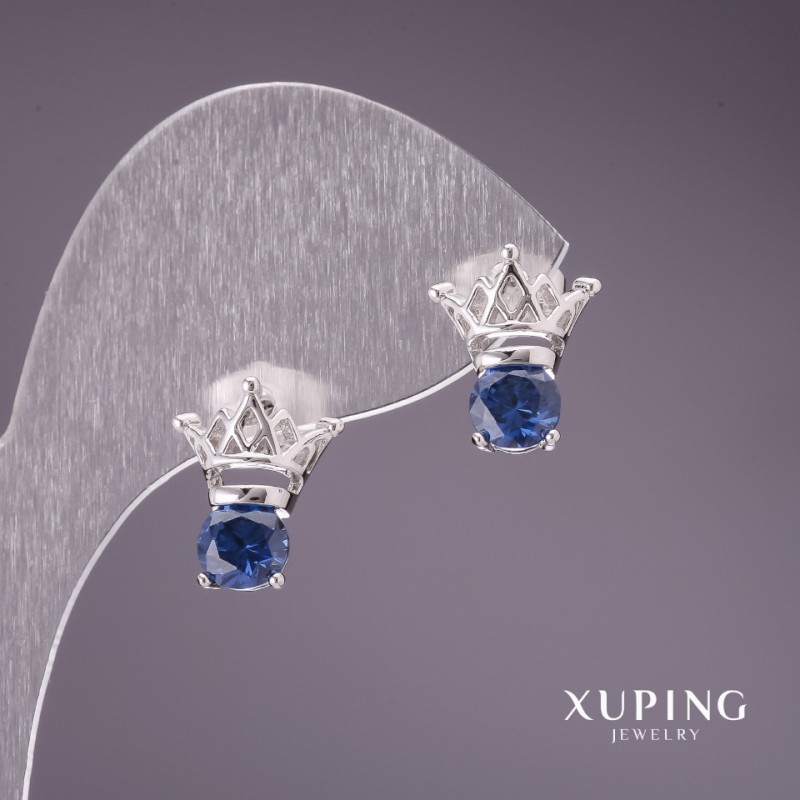 Xuping Earrings with Blue Stones 12x13mm Rhodium