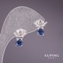 Xuping Earrings with Blue Stones 12x13mm Rhodium