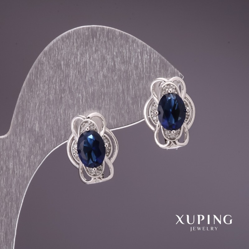 Xuping Earrings with Blue Stones 10x15mm Rhodium