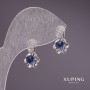 Xuping Earrings with Blue Stones 17x9mm Rhodium