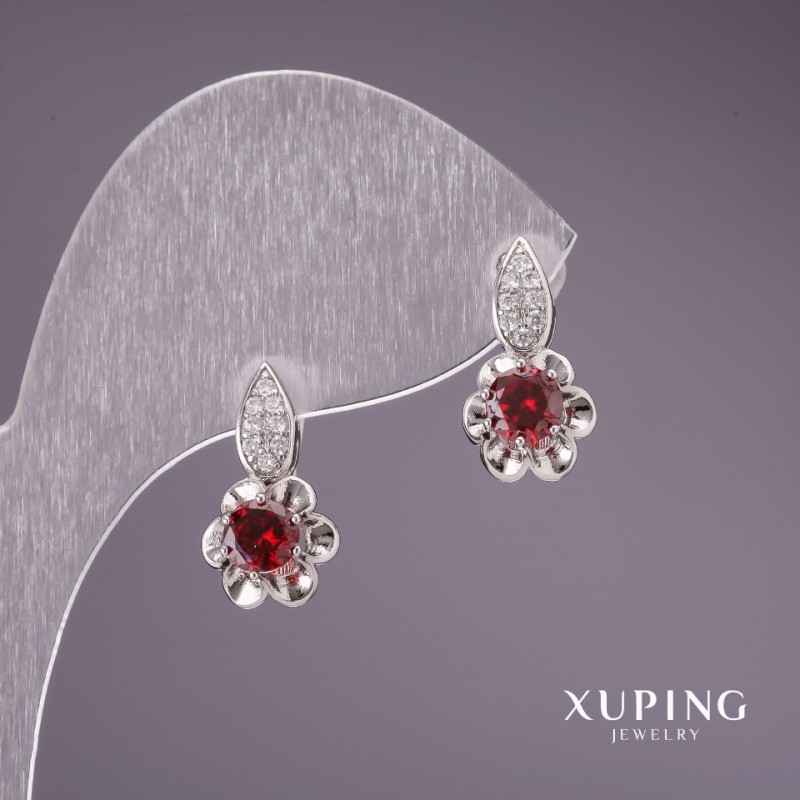 Xuping Earrings with Red Stones 17x9mm Rhodium