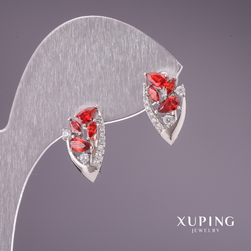 Xuping Earrings with Red Stones 16x9mm Rhodium