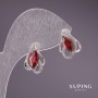 Xuping Earrings with Red Stones 17x12mm Rhodium