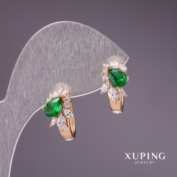 Xuping Earrings with Green Stones 15x9mm 18K Gold Plated