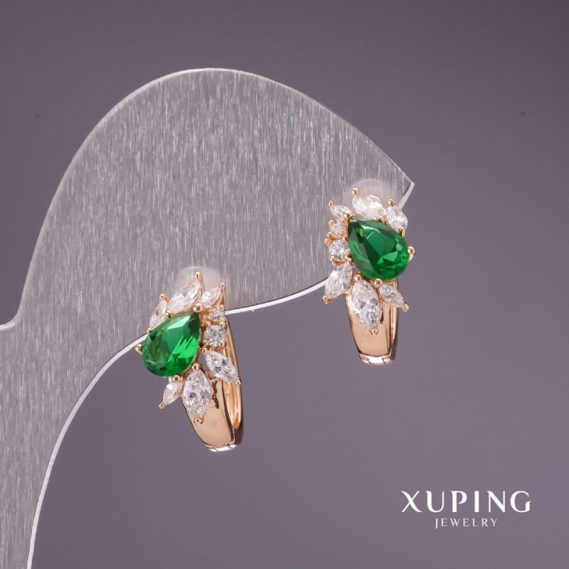 Xuping Earrings with Green Stones 15x9mm 18K Gold Plated