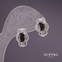 Xuping Earrings with Black Stones 15x11mm Rhodium