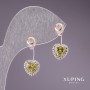 Xuping Stud Earrings "Hearts" with White and Light Green Stones 10x20mm Rhodium, 18K Gold Plated