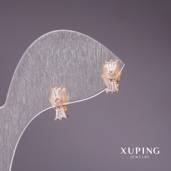 Xuping Bow Stud Earrings with White Stones 10x4mm 18K Gold Plated