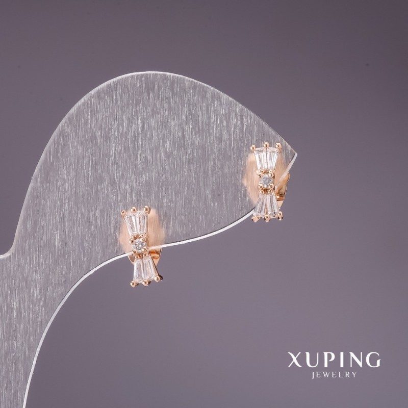 Xuping Bow Stud Earrings with White Stones 10x4mm 18K Gold Plated